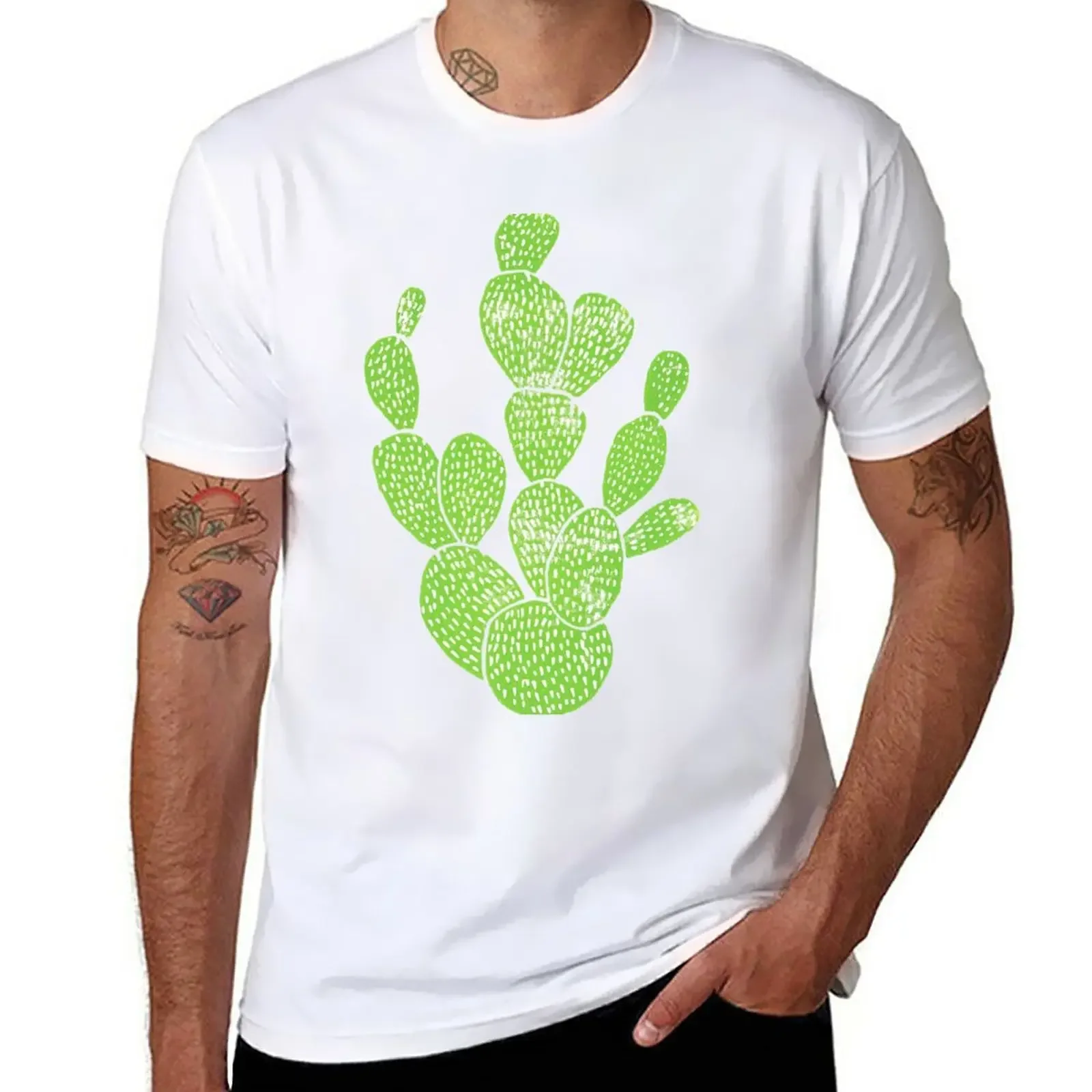 New Linocut Cacti #1 Minty Pinky T-Shirt graphic t shirts boys white t shirts heavyweight t shirts for men