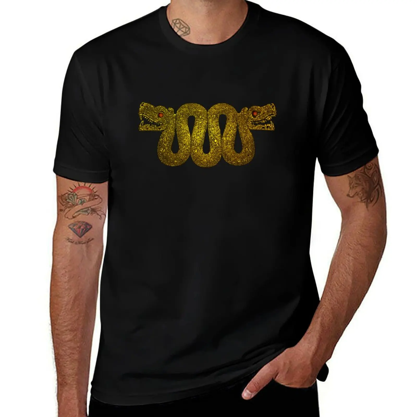 Maquizcoatl - Aztec Double-Headed Serpent in Gold T-Shirt mens graphic t shirts T-Shirt