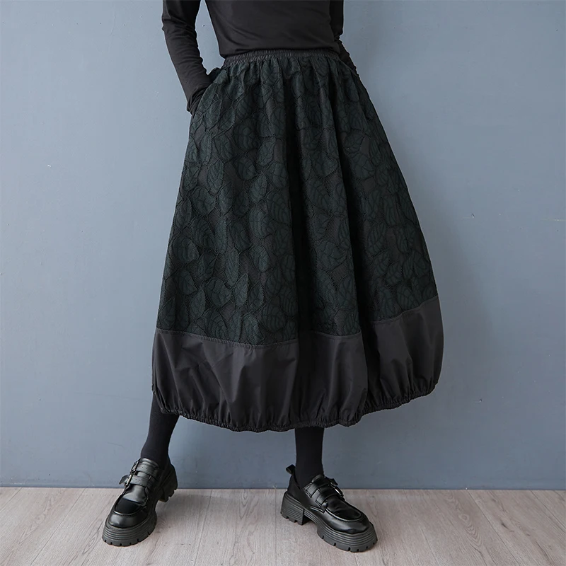 الرجعية Bla تصميم فريد f-طول تنورة المرأة ربيع الخريف Faionable منتفخ تنورة ميدي زهرة برعم تنورة #2