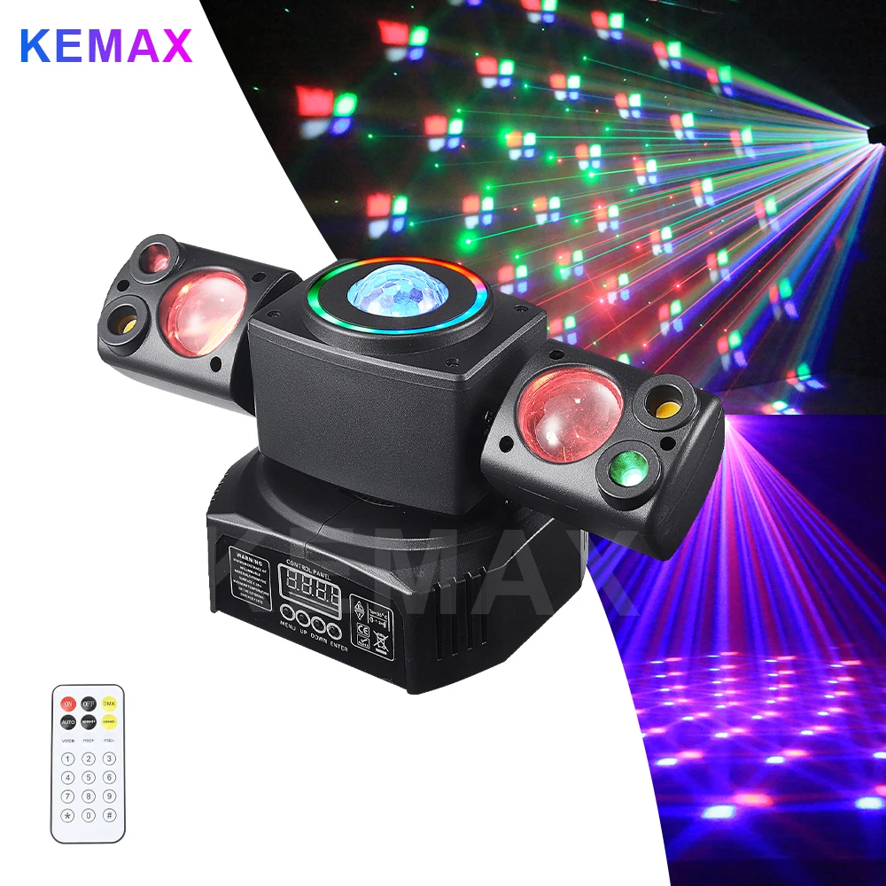 

60W Moving Head Disco Lights 2-Arm RGBW Remote Control Party DJ Mobile Head DMX512 Mini Beam Stage Effect For Club Xmas Events