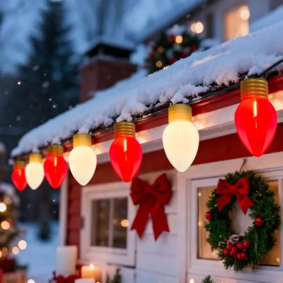 

16Feet Jumbo Red and White Christmas Lights Outdoor with 10 LED Red and White Bulbs, Jumbo Giant Christmas String Lights for Tr