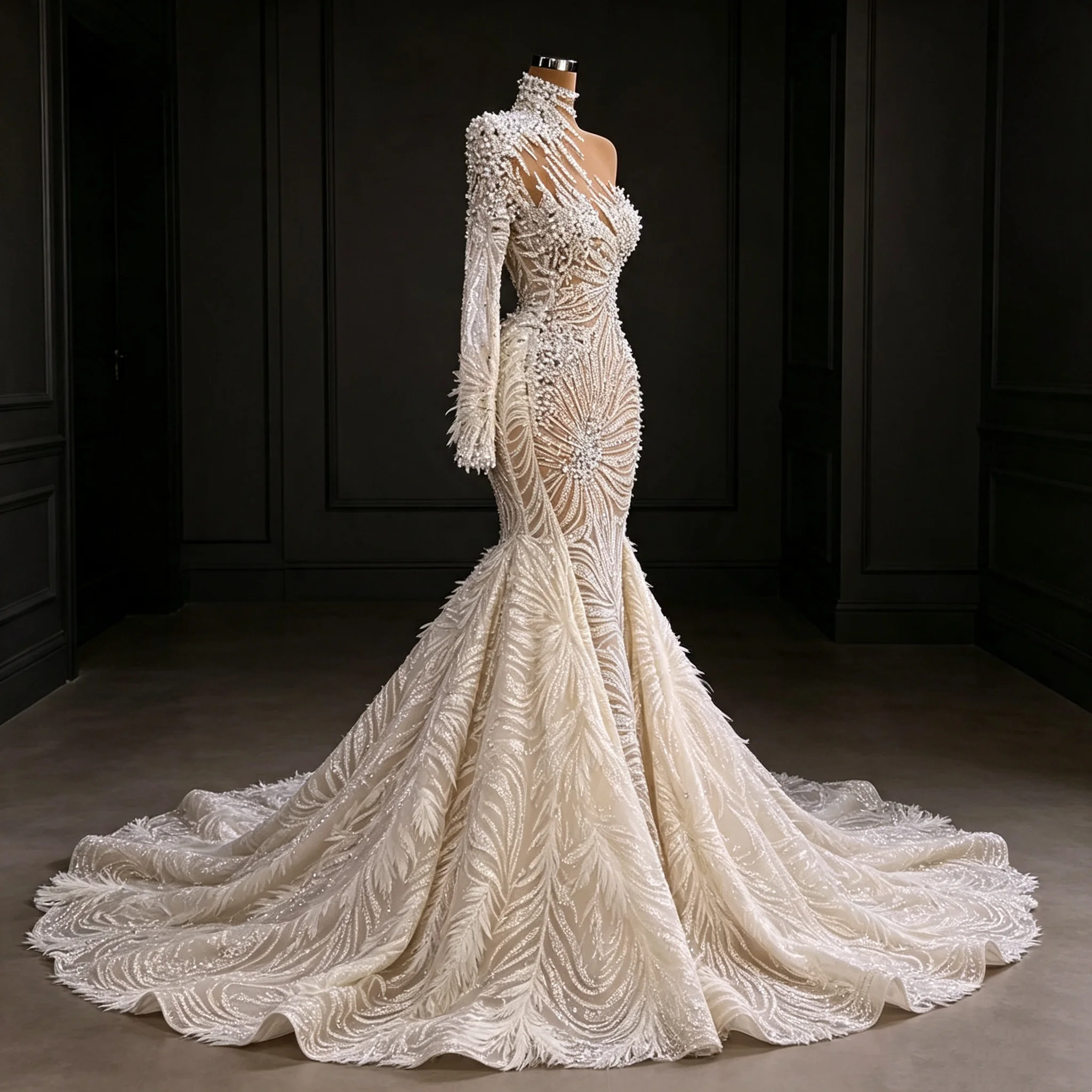 Luxury Prom Evening Dresses Floor Length Court Gown Party Dress Plus Size One Shoulder Vestido De Noite Customized