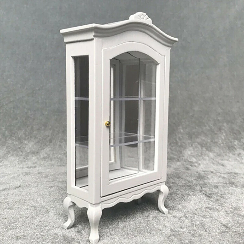 1:12 Dollhouse Miniature Furniture White Wood Display Cabinet Cupboard Showcase