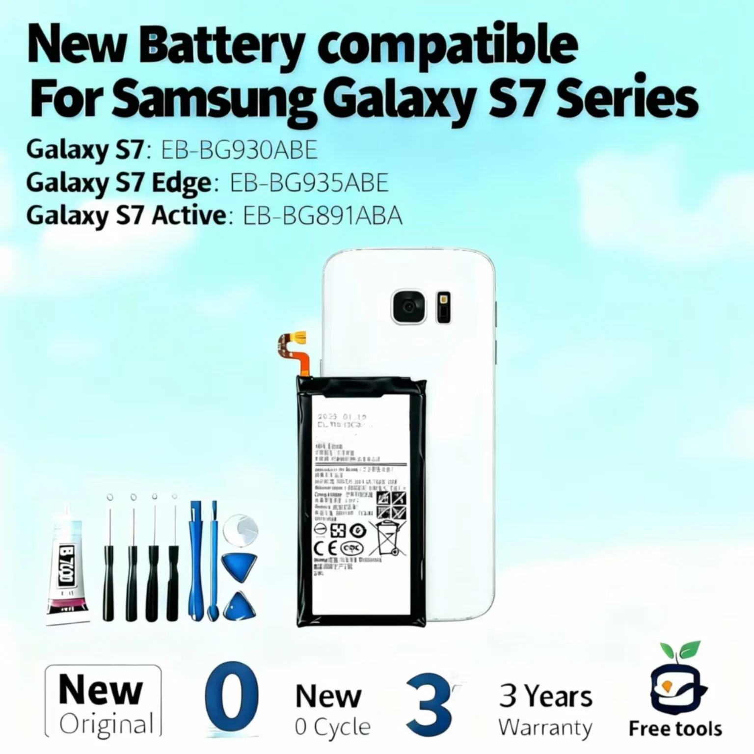 New Battery compatible For Samsung Galaxy S7 EB-BG930ABE/S7 Edge EB-BG935ABE/S7 Activ EB-BG891ABA Phone Batteries + Free Tools