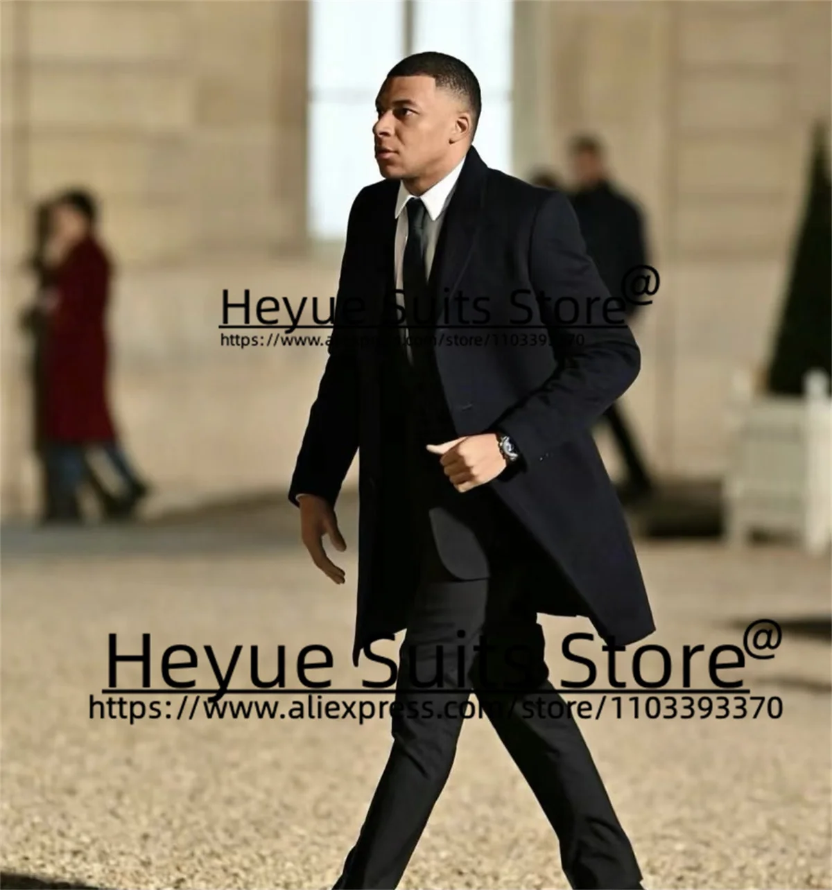 Business Navy Blue Formal Men Suits Slim Fit Notched Lapel Groom Wedding Tuxedos 3 Pieces Sets Classic Overcoat+Jacket+Pants