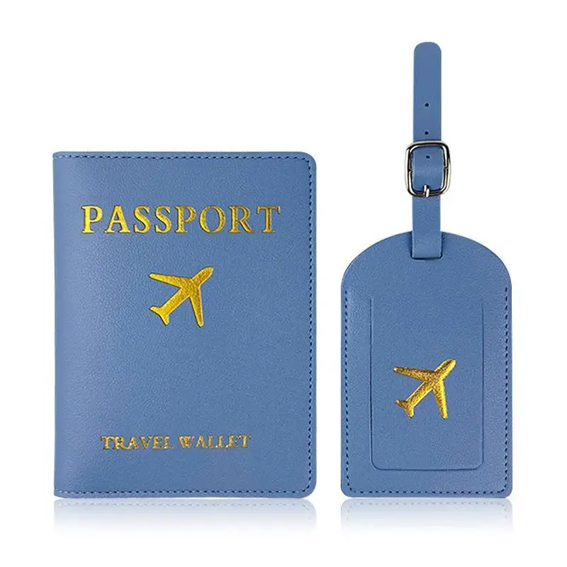 2Pcs/Set PU Travel Passport Cover Luggage Tag Suitcase Identifier Label Baggage Boarding Bag Tag Name ID Address Passport Holder