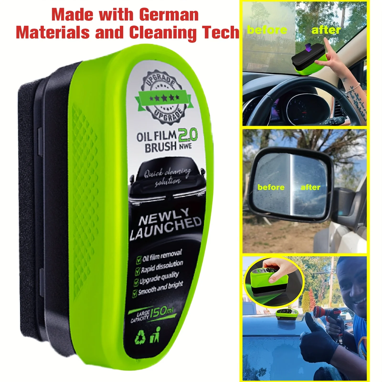 

150ml Automotive Glass Oil Film Cleaner Oil Film Removal Rain-Repellent Fog-Prevention Strong Cleaning for Front Windows Car