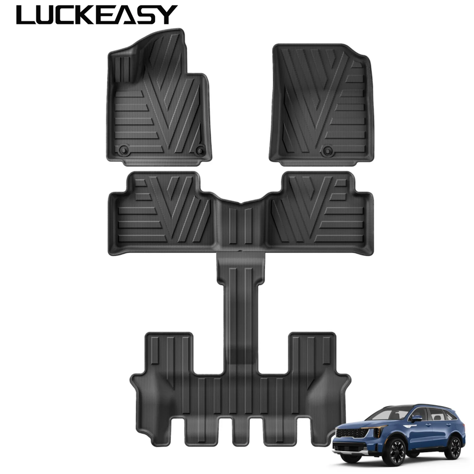LUCKEASY Left Drive for Kia Sorento MQ4 2021–2027 6Seat (Not Fit PHEV) TPE Car Floor Mats Upper Trunk Pad Accessories Black