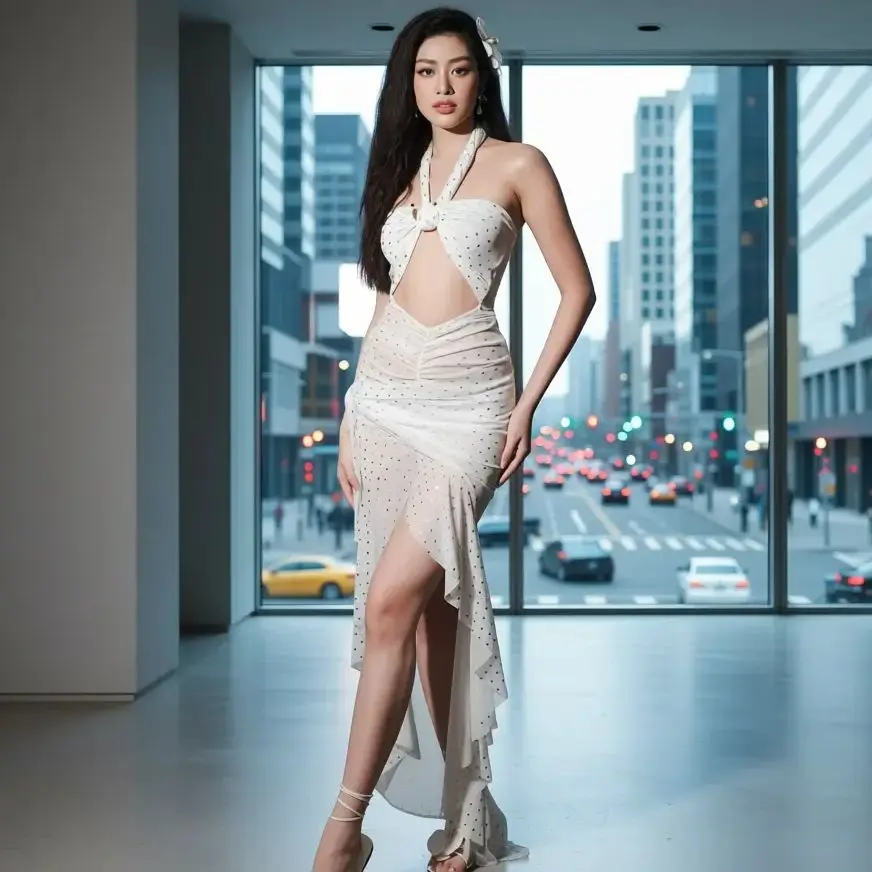 White Sequin Halter… - image