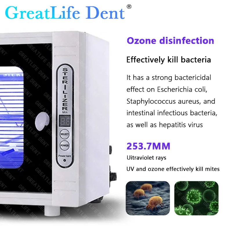 GreatLife Dent - Tijeras Profesionales para Manicura y Salón de Uñas, Gabinete de Desinfección con Ozono 12L para Salón, Gabinete Esterilizador UV Dental