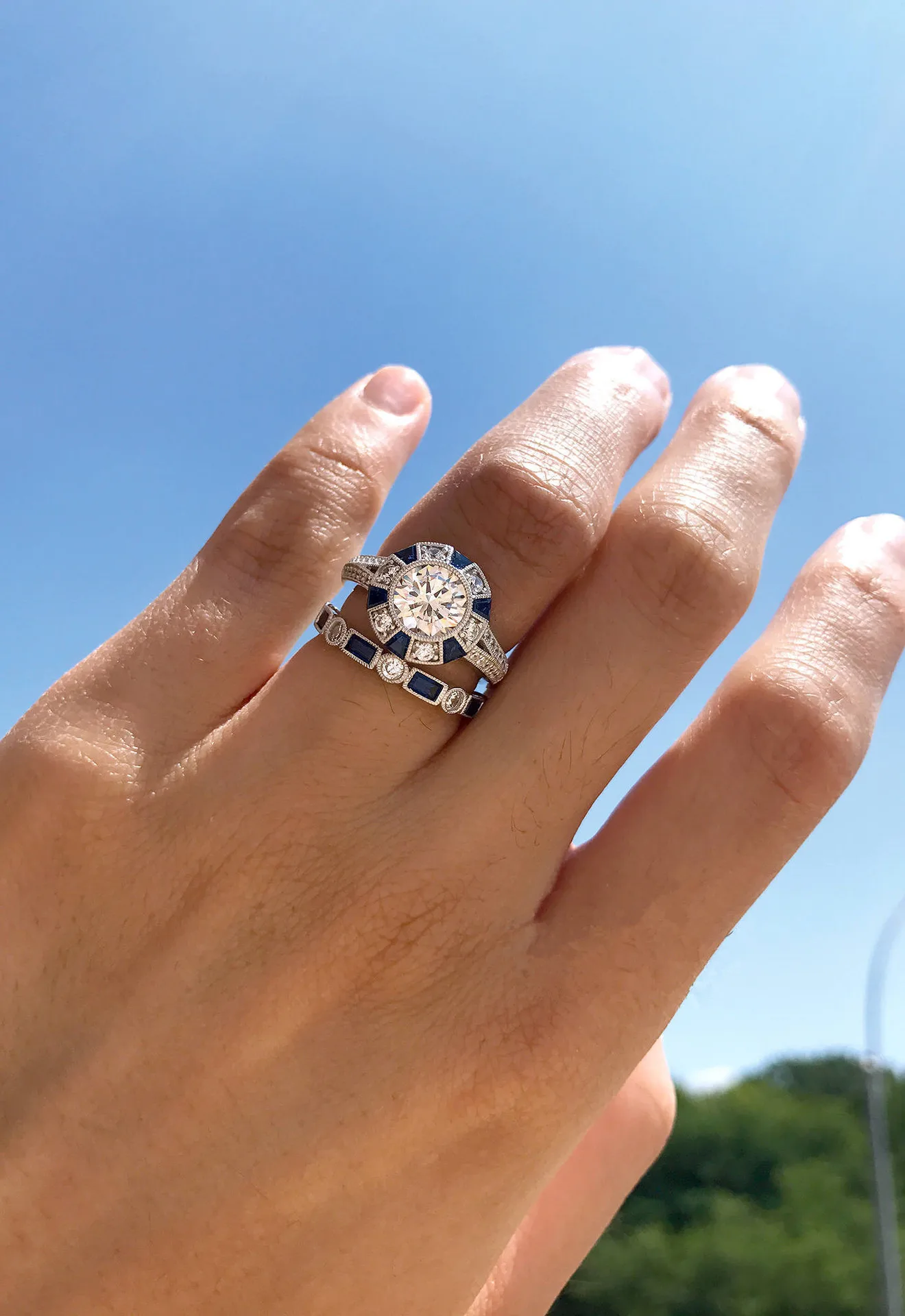 925 Sterling Silver S925 Pure Silver Ring New Arrival Hot Sale Blue Square Diamond Stacking Rings Set For Ladies Fashion Jewelry