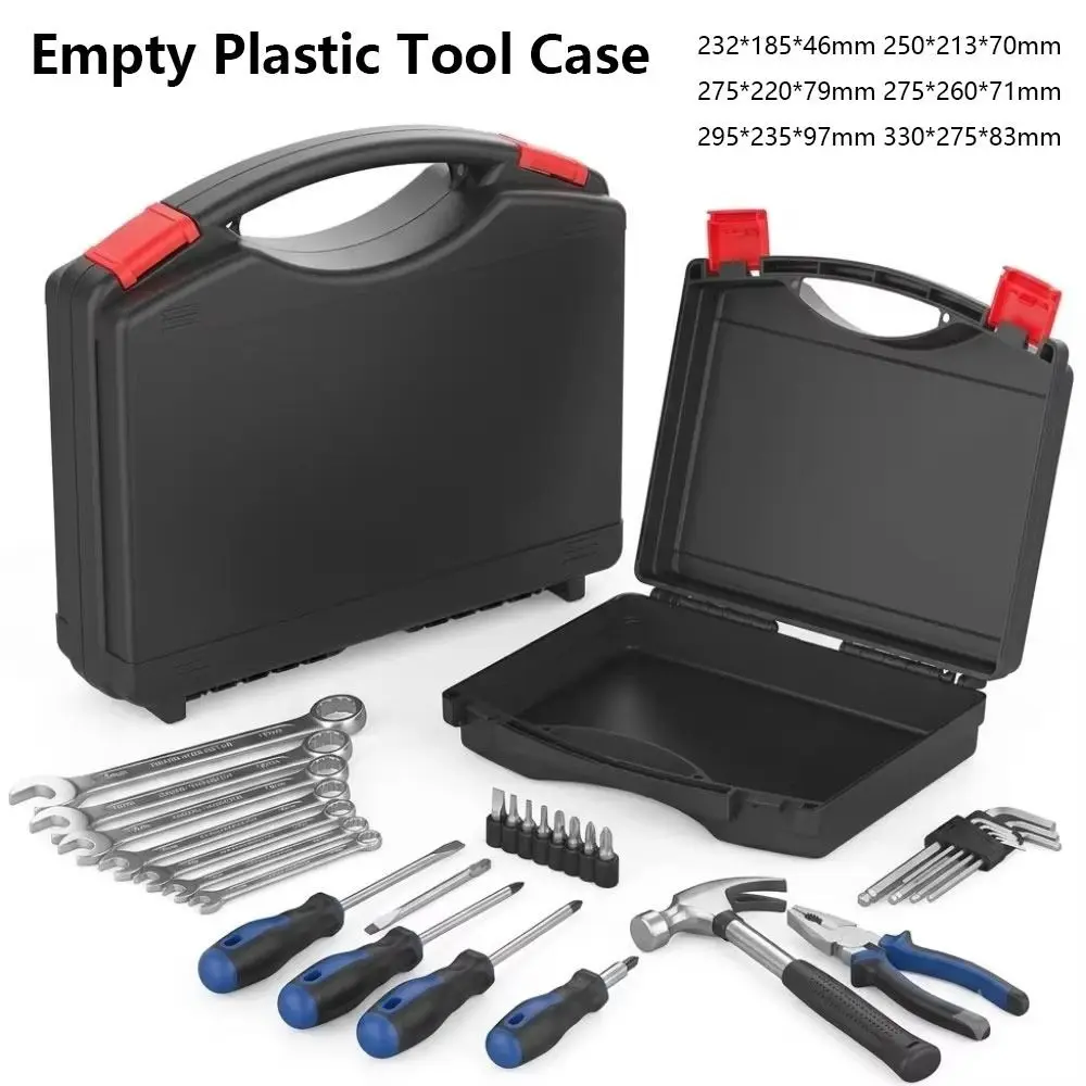 1Pcs Black Portable Hardware Tool Box Waterproof PP Plastic Hard Carrying Tool Case Shatterproof Hard Shell Molded Carry Handle