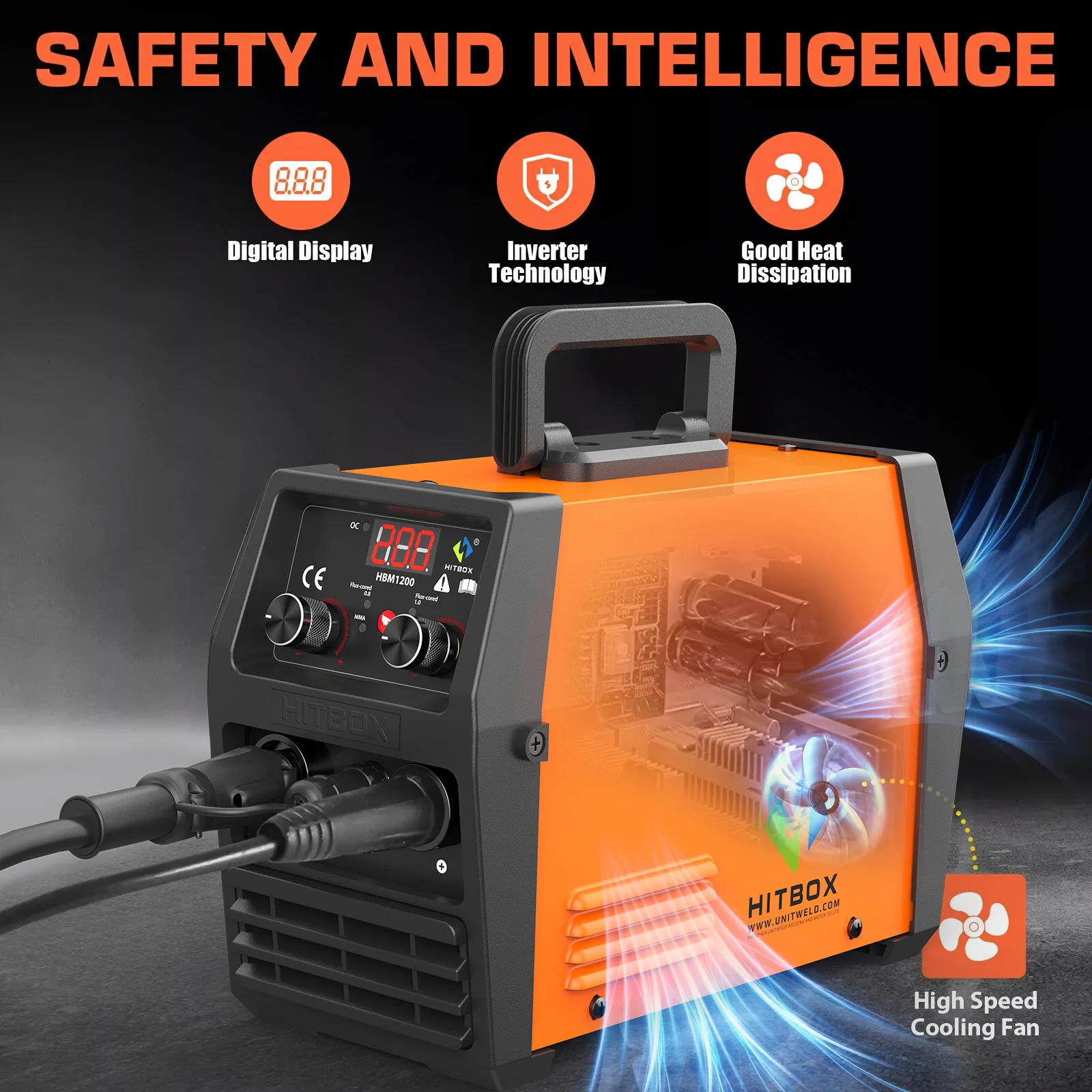 HITBOX HBM1200 3 in 1 Gasless MIG Welder Lift TIG MMA Stick Welding Machine IGBT Inverter Portable Flux Core Welder Complete Kit for Home DIY Auto Repair Metal Fabrication