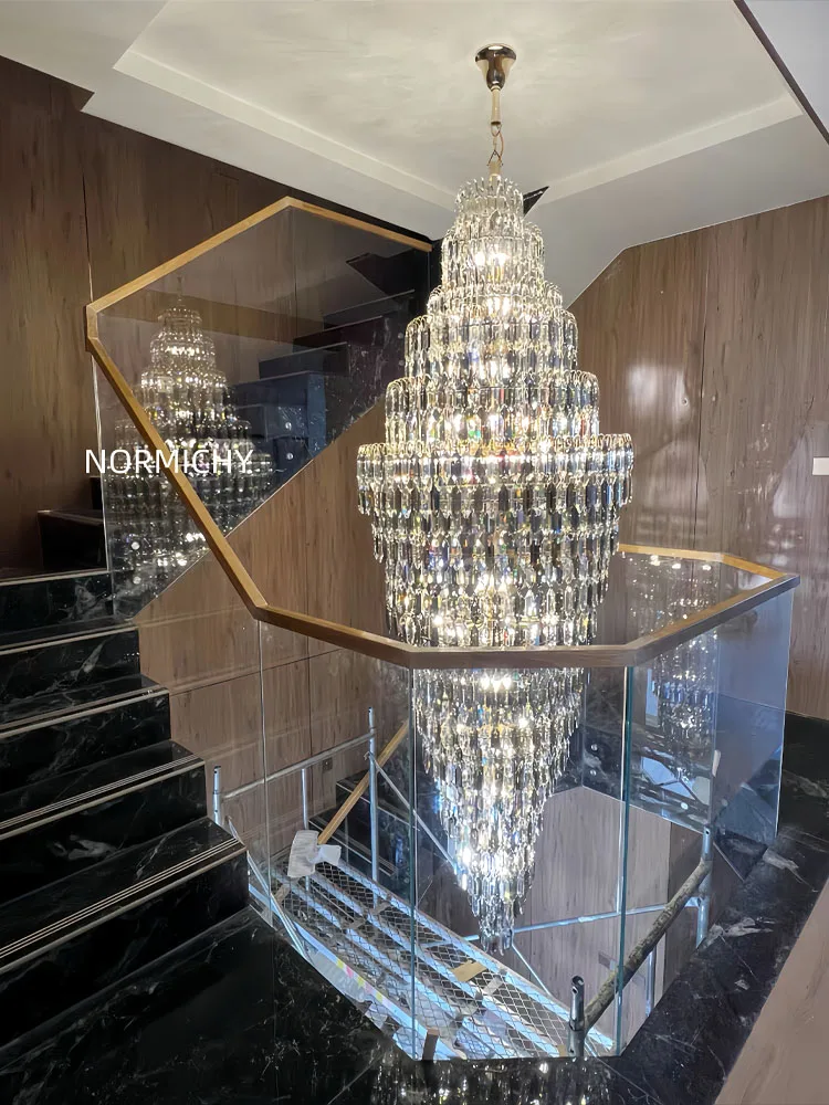 Lámpara de Araña de Cristal para Edificio Dúplex, Lámpara de Araña de Lujo para Sala de Estar de Villa, Lámpara de Araña de Alta Gama para Hotel, Lámpara de Araña Larga para Escalera en Espiral - ...