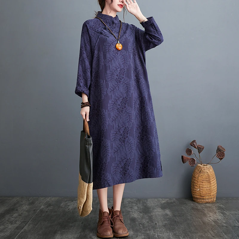

New 2023 Spring Summer Vintage Solid Jacquard Weave Dress Women Casual Loose Long Sleeve Dresses Ladies Fashion Clothing