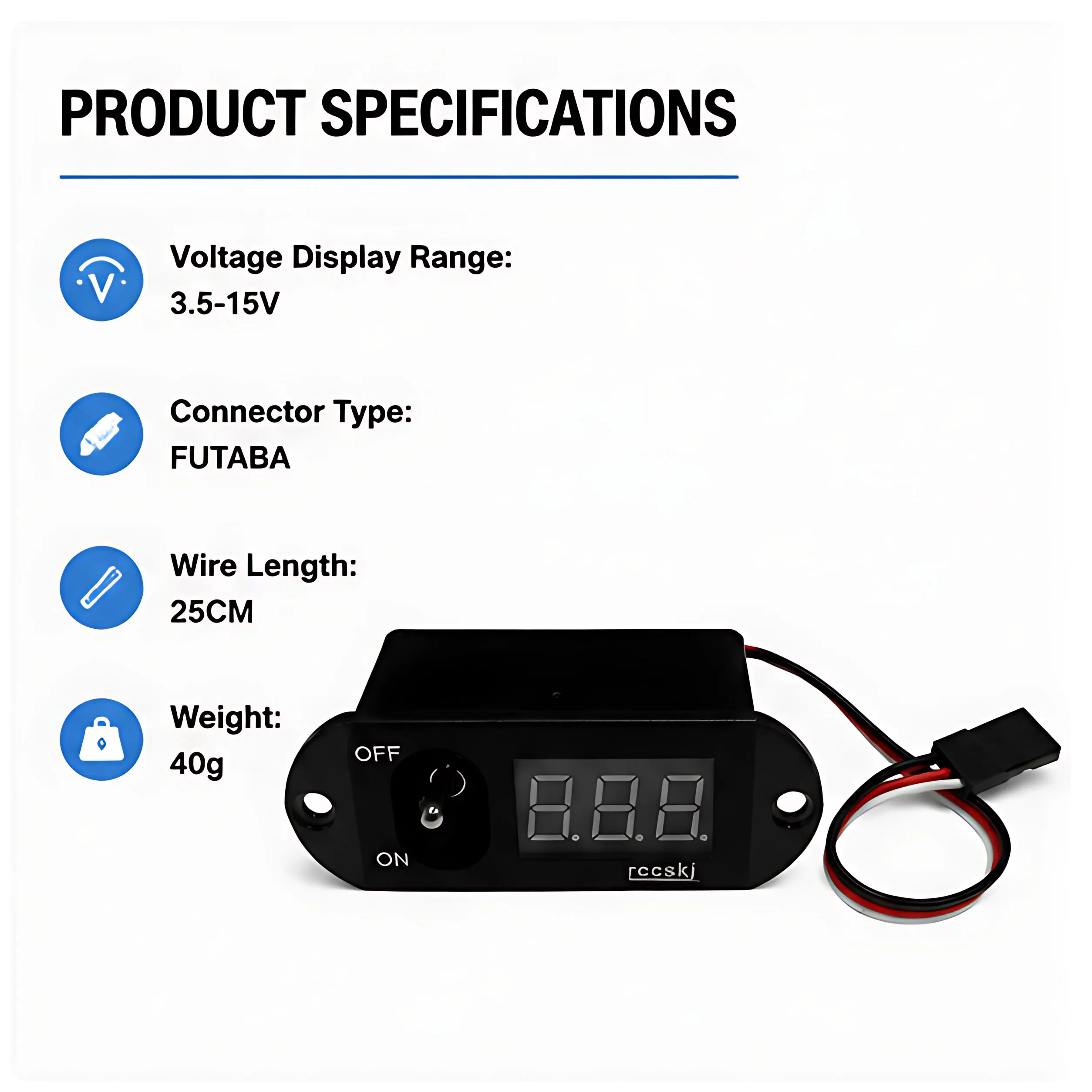 Rccskj DP switch voltmeter 2105 FUTABA/JR plug 15CM Cable Wire 3.5-13V Voltage