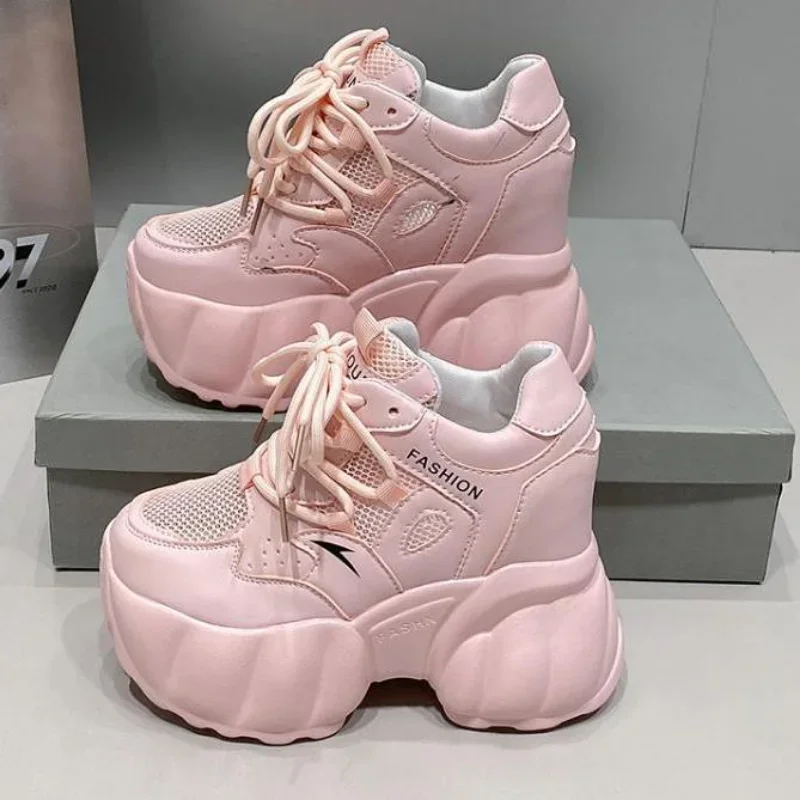 

High Top Women's Breathable Chunky Sneakers Fashion Platform Leather White Shoes Ladies Casual Short Boots Zapatos De Mujer 10CM