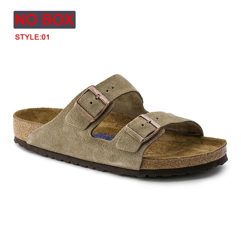 Top Quality New Birken Leather Cork Slippers For Women And Men Fashion Summer All-Match Sandals Shoes soft-Soled Casusal Sandals