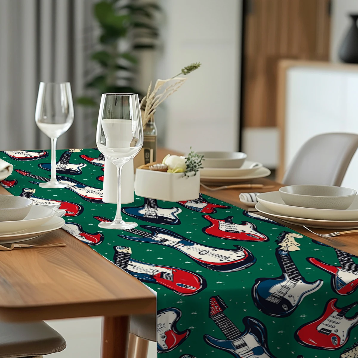 Guitar Instrument Table Runner Dresser Decor for Kitchen Holiday Party Table Runners Home Dining Room Kitchen Table Decoration