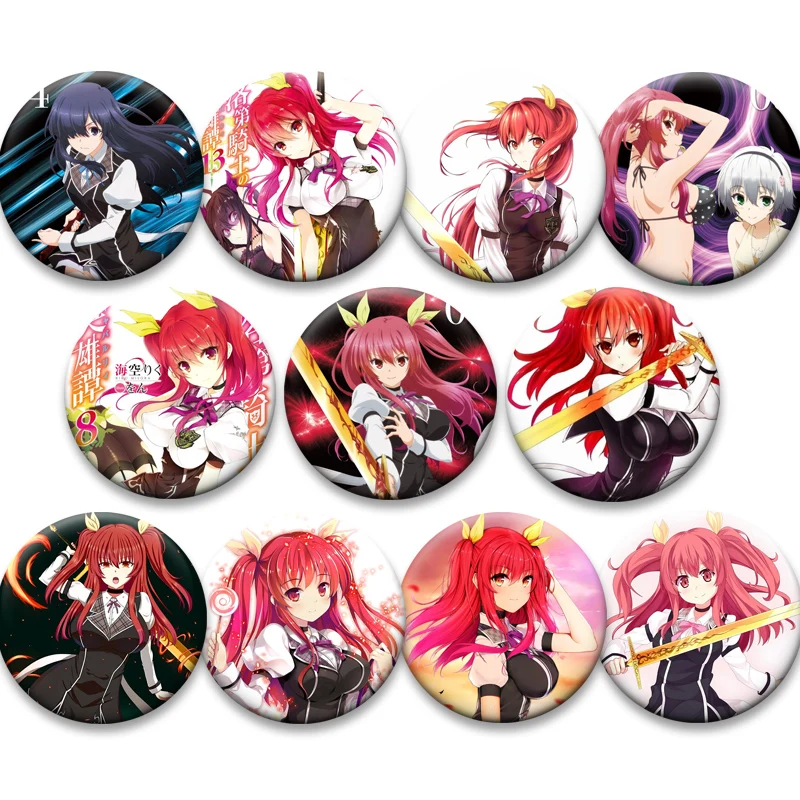 

Anime Rakudai Kishi No Cavalry Brooches IKKIKUROGANE STELLA VERMILLION Pins Round Cartoon Badge Backpack Accessories Gifts