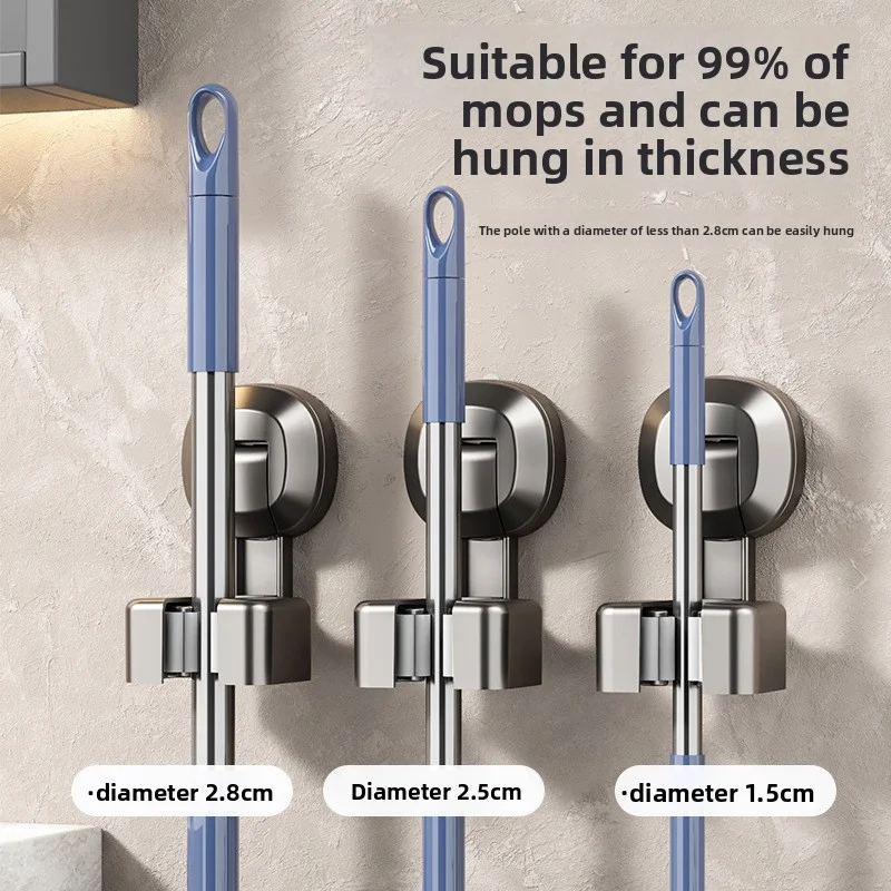 No-Punching Suction Cup Mop Clip Wall Mounted Mop Rack Broom Hook for Kitchen Toilet Bathroom Organization Cleaning Tool Holder