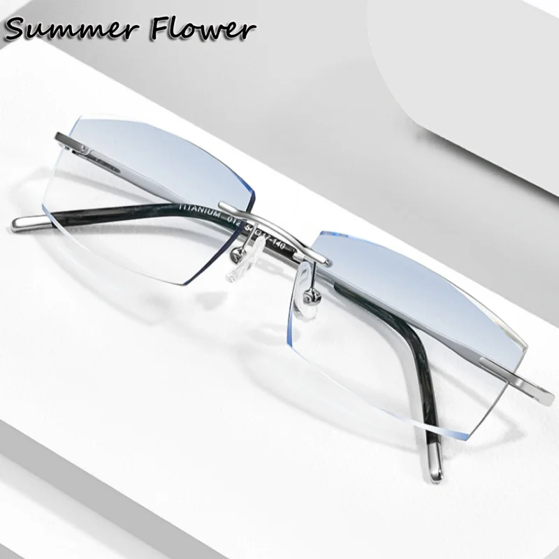 

Men Rimless Eyeglass Titanium Luxury Ultra Light Elegant Prescription Glasses Optical Frameless Colored Lenses Gafas for Male