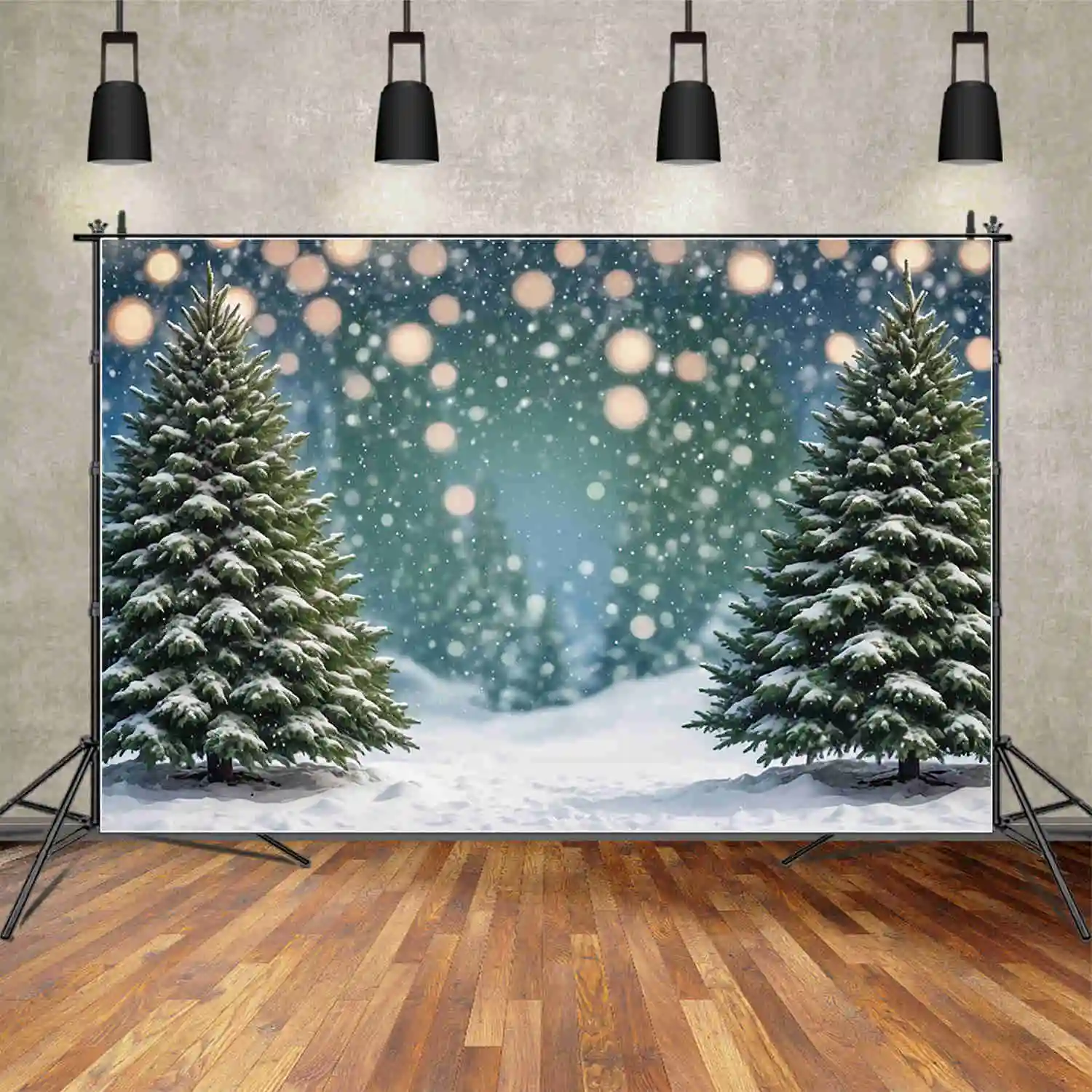 

MOON.QG Christmas Tree Green Backdrops Forest Pine Field Snow Winter Backgrounds Custom Party Decoration Photozone Accessories