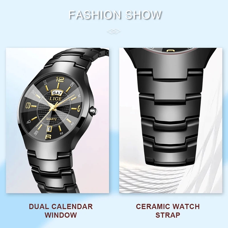 LIGE 2026 ساعة نسائية أنيقة من السيراميك ساعات يد كوارتز عصرية فاخرة مقاومة للماء ساعات أسبوع للتاريخ هدايا للسيدات Reloj Mujer #5