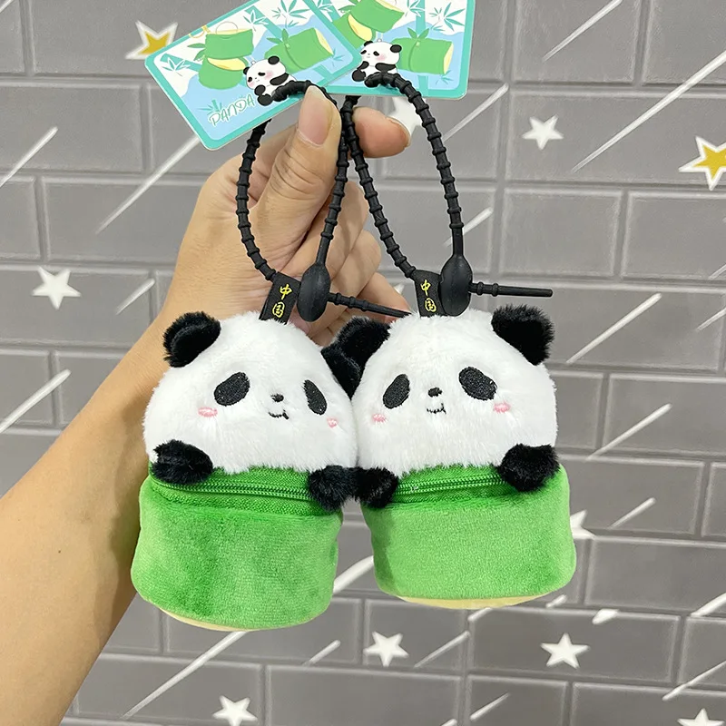 new funny  Cute Panda Plush Zero Wallet Mini Storage Bag Keychain  soft Plush Toy Backpack Pendant Doll