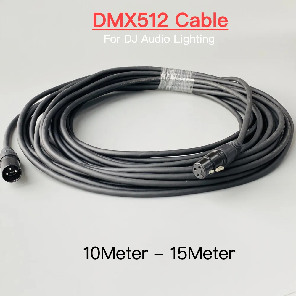 10m 15m DMX Cable 3Pin Xlr Connector Foil Shield Cable Dmx512 Signal Transfer Line For Audio Stage Lighting Console Moving Head
