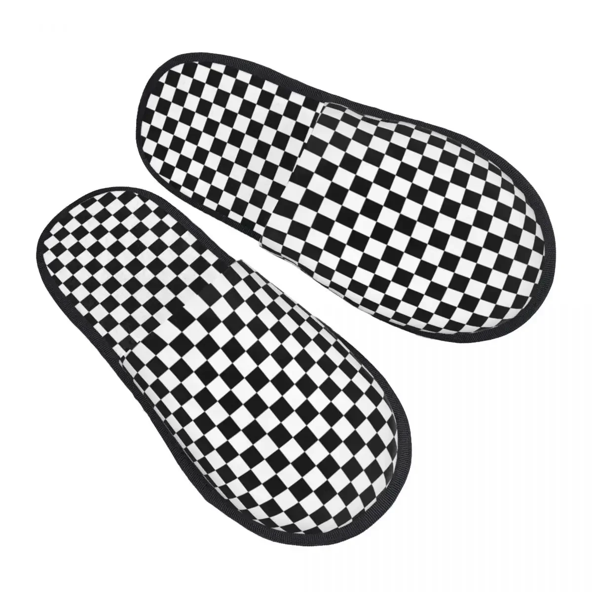 Black And White Checkered Guest Slippers for Spa Women Custom Print Colorful Geometric Checkerboard House Slipper