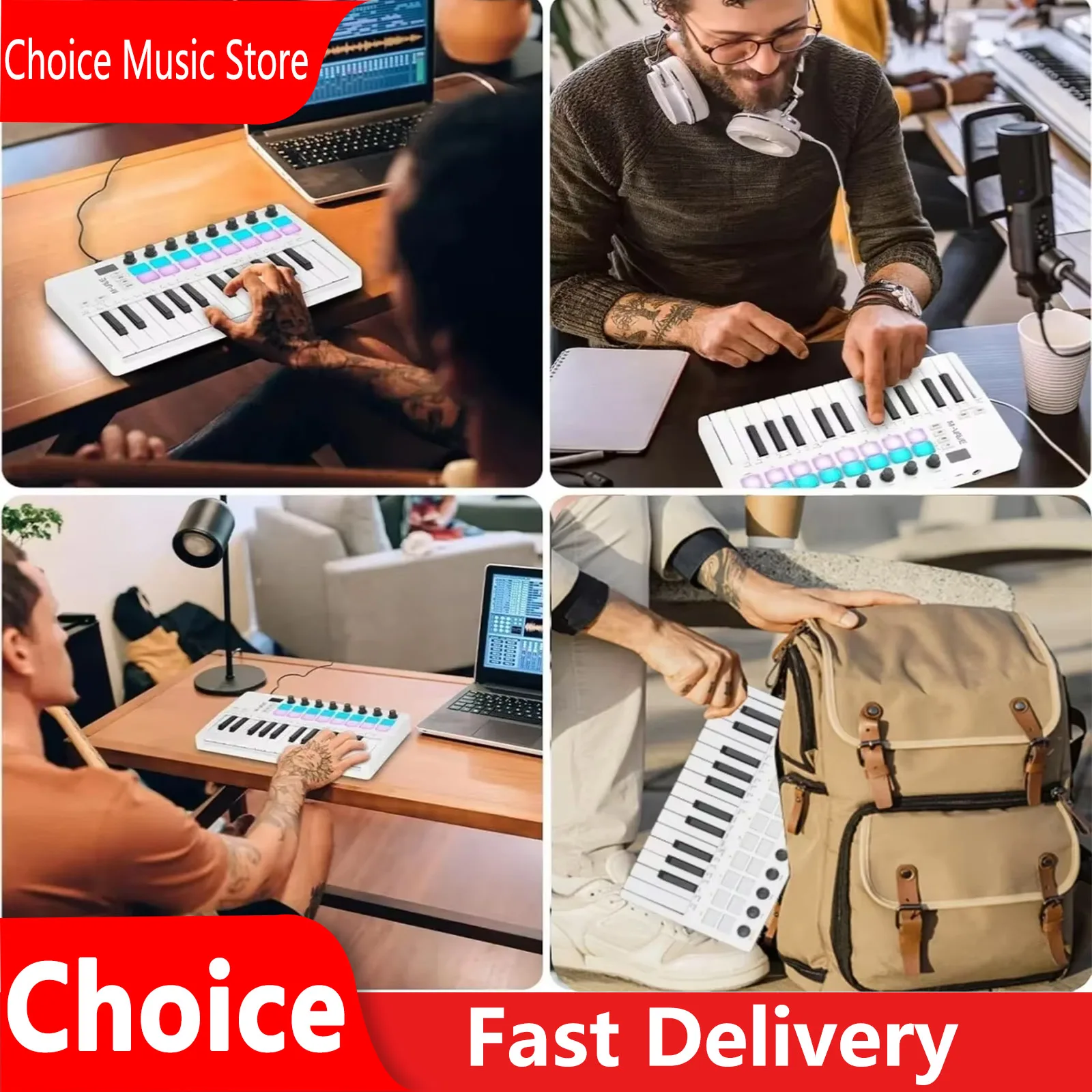 M-VAVE SMK-25 II MIDI Controller 25 Key Keyboard Mini USB 16 RGB Drum Pads 8 Knobs With Music Production Software Includeds