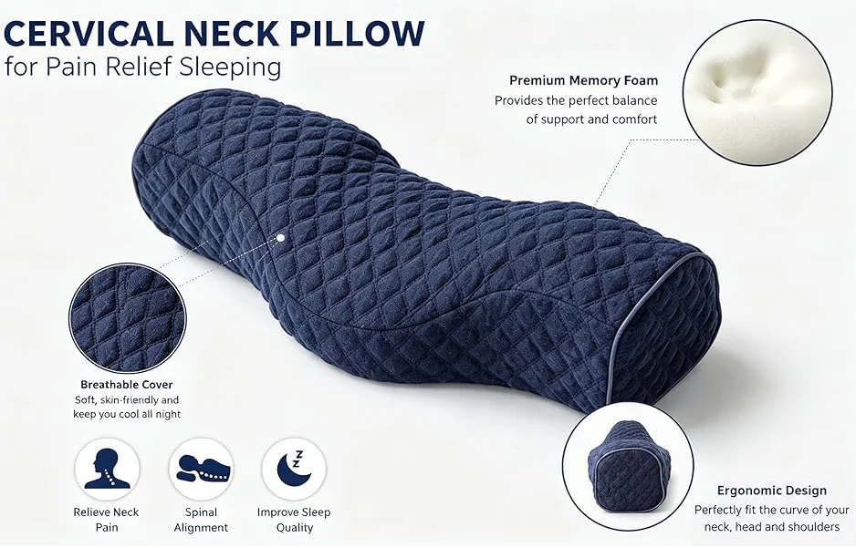 Cervical Pillow, Memory Foam Contour Pillow, Bed Pillows for Side Sleeper Ergonomic Orthopedic Sleeping Pillow, Neck Pillow