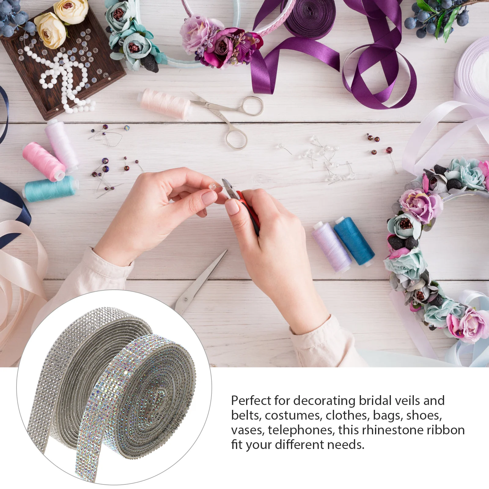 

2 Rolls Rhinestone Ribbon Self Adhesive Sparkly Strip for Clothes Accessories Decorative Craft Projects Festive Home Decoration