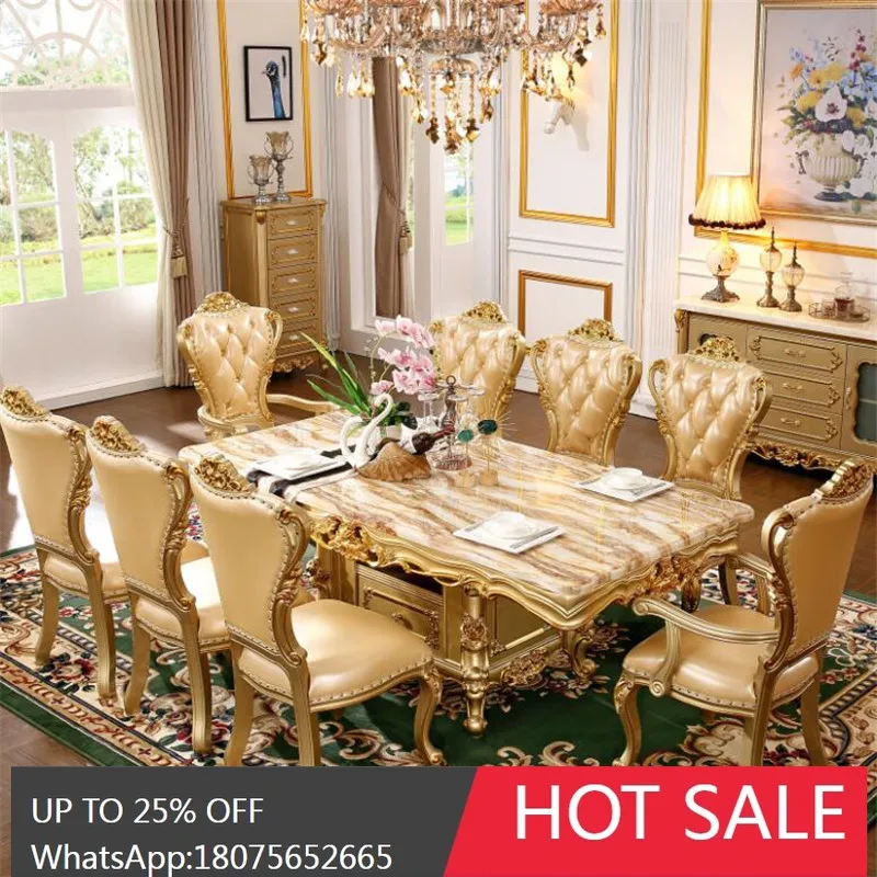 

SGF European Style Marble Dining Table Rectangular Villa Western Dining Table