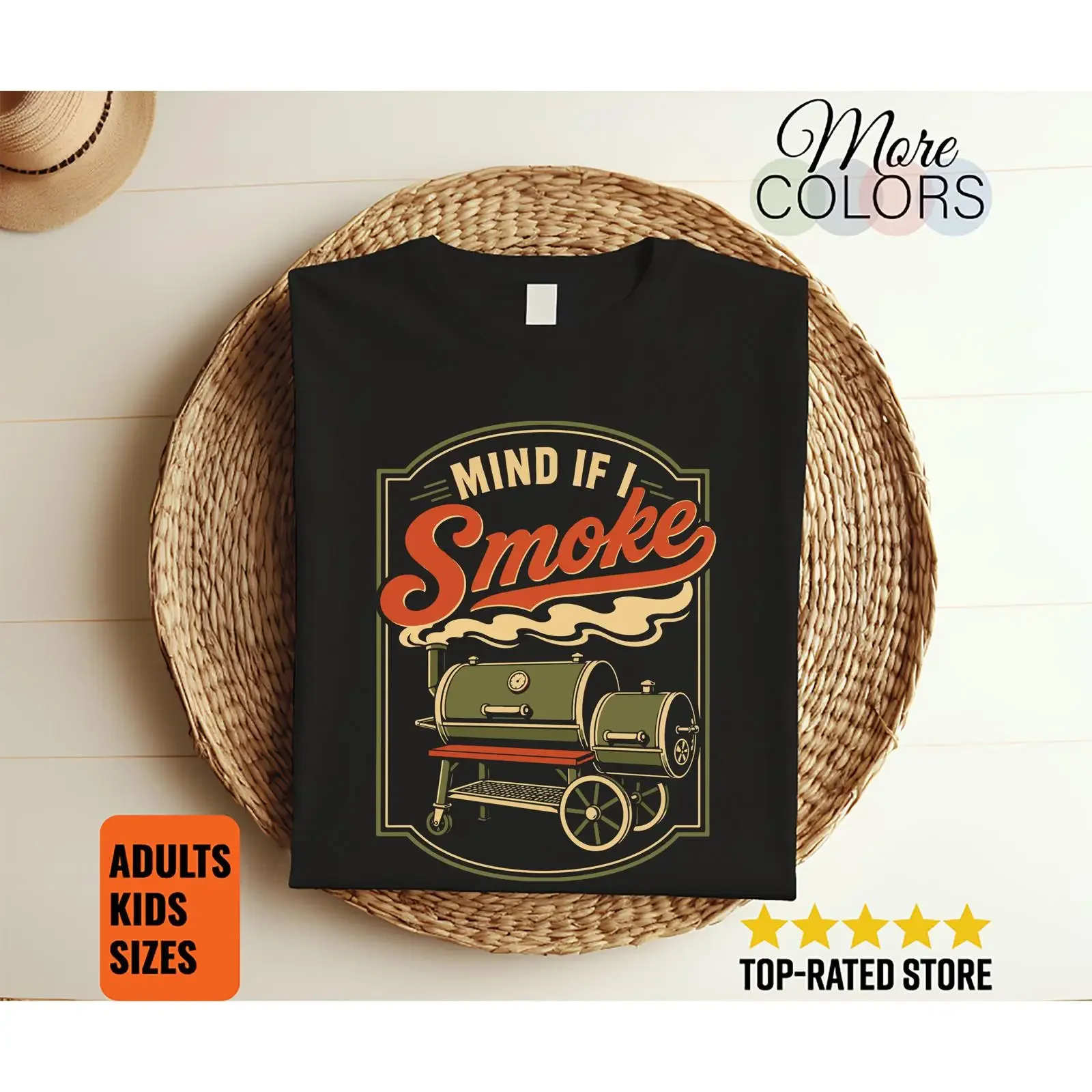 Mind If I Smoke T Shirt Funny BBQ Smoker Pitmaster Grilling Barbecue Chef Dad  vintage Washed graphic Stretched Unisex