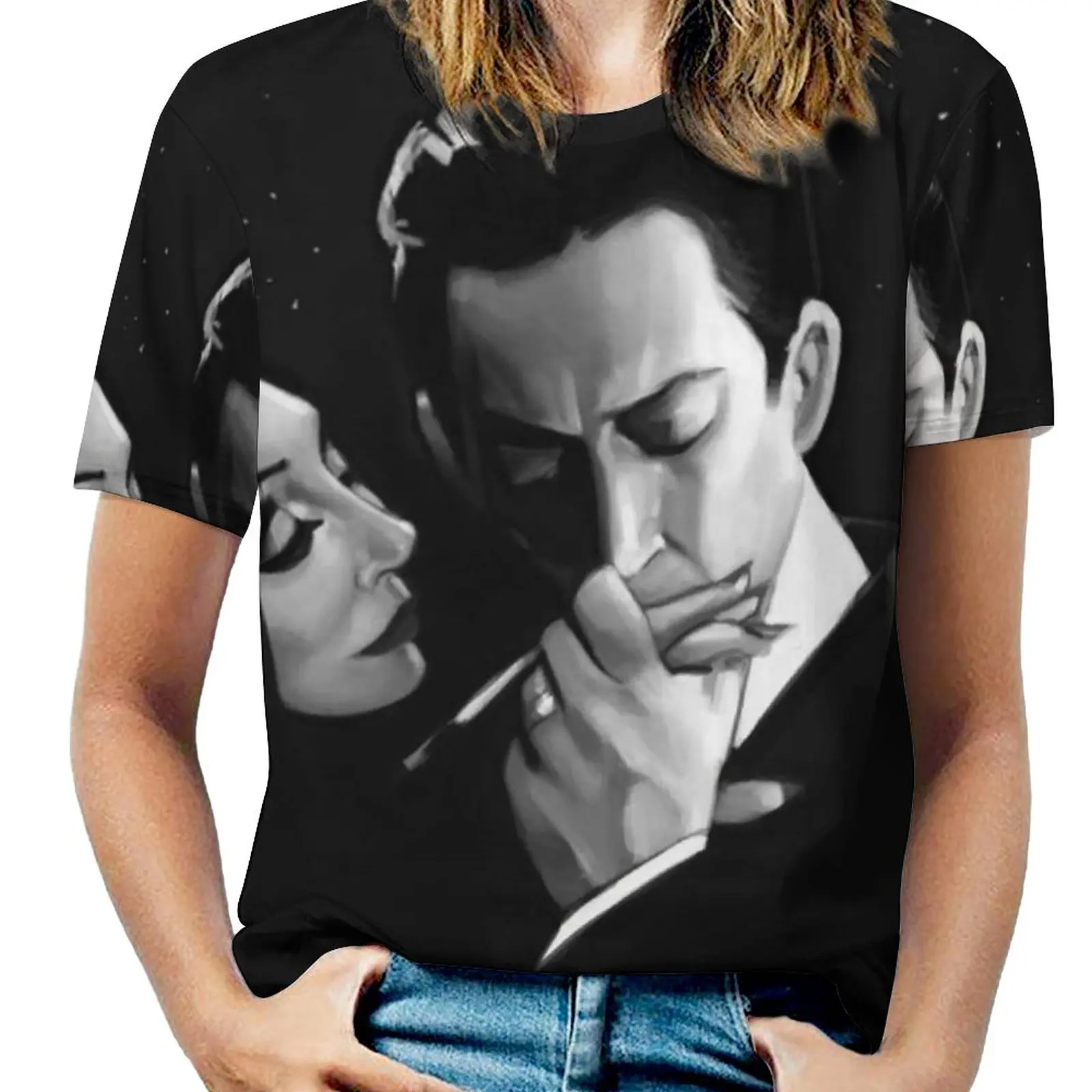 Gomez And Morticia Addams 여성 티셔츠 Crewneck 캐주얼 반소매 탑스 여름 티셔츠 Gomez Morticia Addams Romance Halloween 