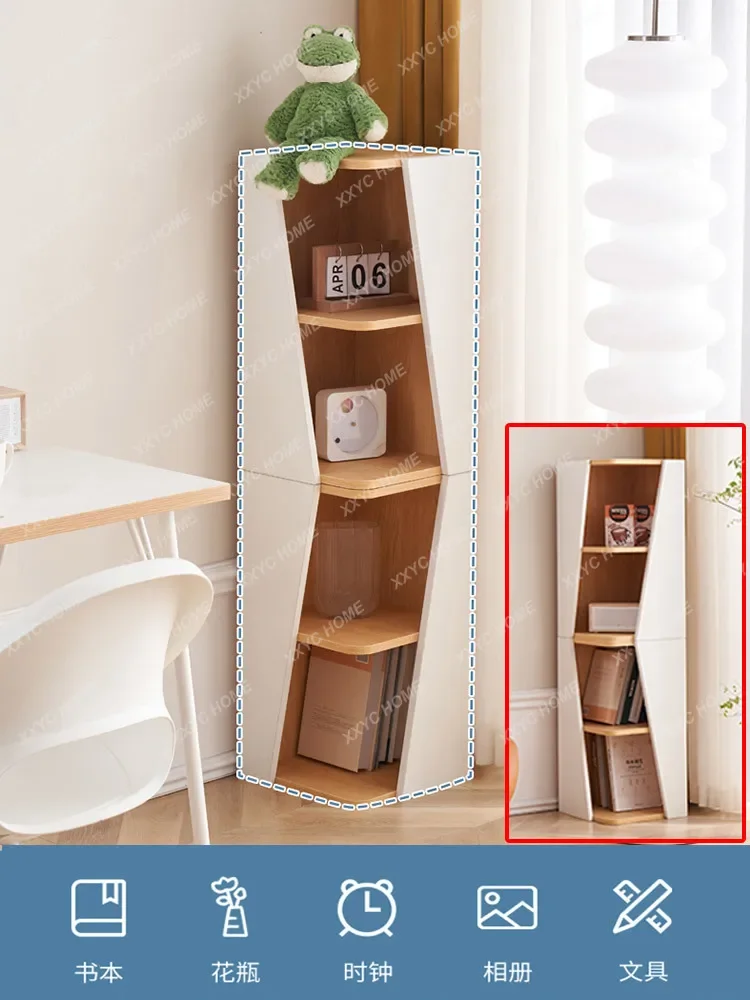 Bookshelf Floor to Floor Multi-layer Shelf Living Room Corner Bookcase Solid Wood Corner Combination Cabinet