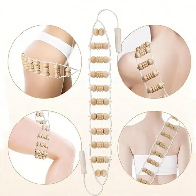 

1 Pc Wooden Therapy Massage Tool Back Massager Roller Rope For Body Shaping Pain Relief Wooden Treatment