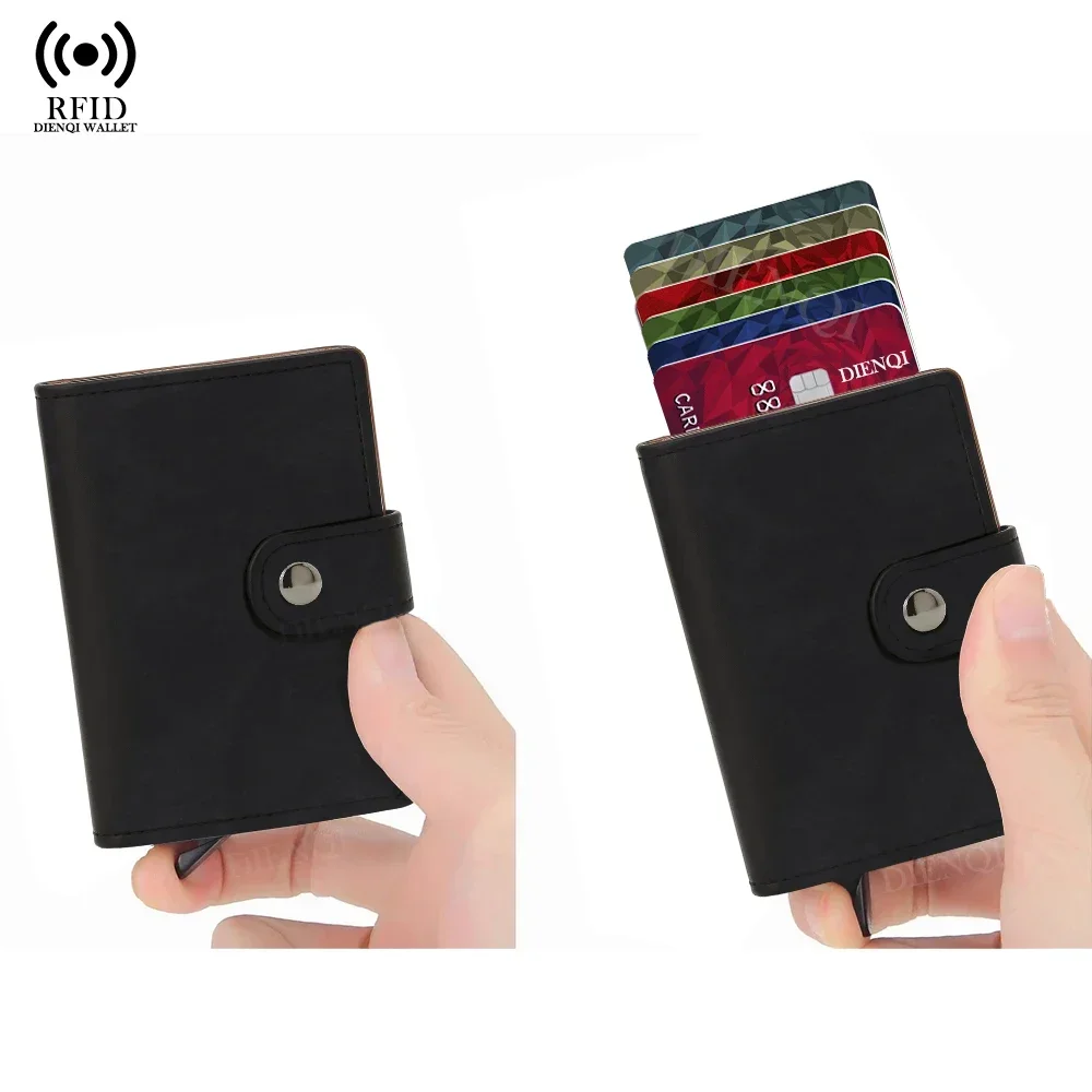 RFID 마이크로파이버 가죽 남성 지갑 팝업 은행 신용 카드 홀더 지갑 머니 백 클러치 동전 지갑 남성 스마트 지갑