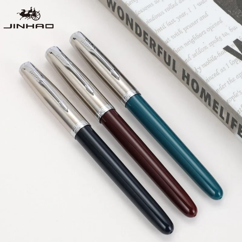 JINHAO 86 Fountain Pen 0.5mm Resin Classic Ink Pen Silver Cap with Clip Student PK 9019 Office School Supplies Stationery