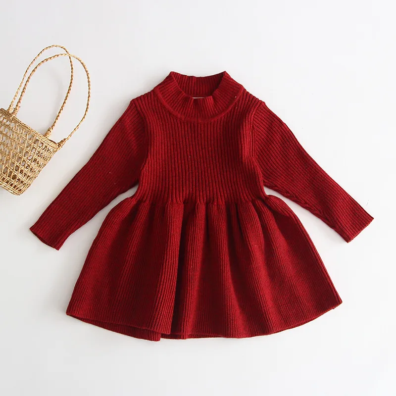 HoneyCherry Autumn Winter Girls Wool Knitted Sweater Baby Girl Dress Girls Dresses For Party And Wedding Baby Girl Clothes