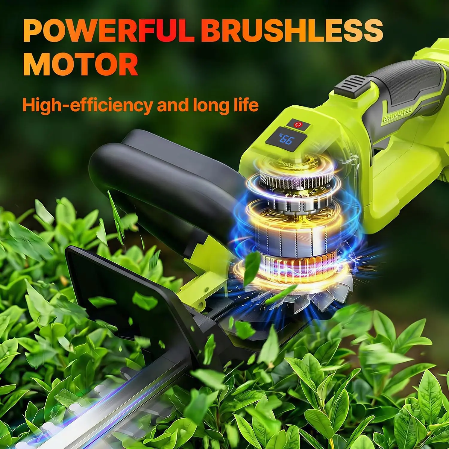 Cordless Hedge Trimmer, 20-Inch Brushless Bush & Shrub Trimmer, 21V with Two 3.0Ah Batteries, 180° Handle and Safety Switch