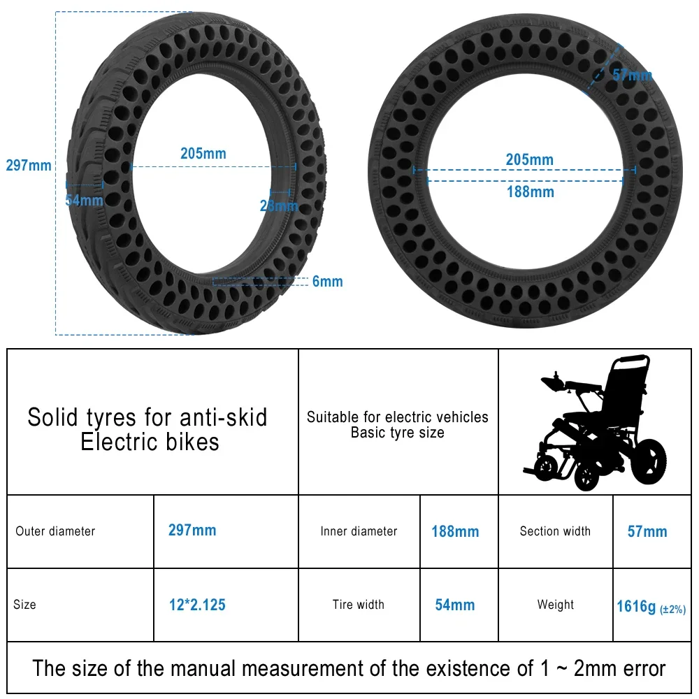 12*2.125 Wheel Universal 12 Inch Solid Tire For Electric Scooters E-Bike 12 1/2 X 2 1/4(57-203) Honeycomb Shock Absorber Tyre