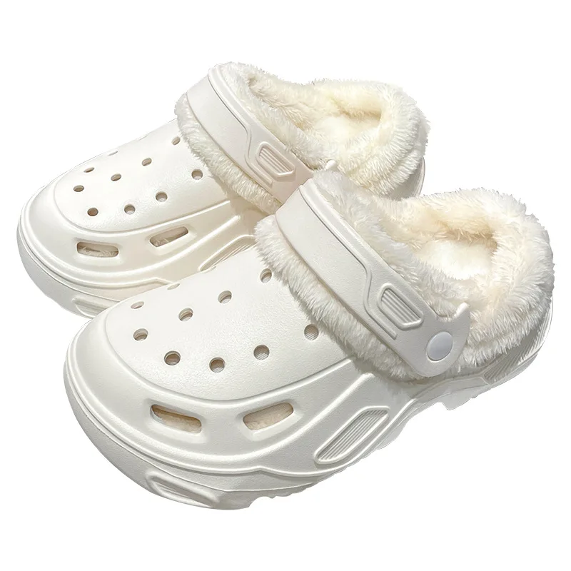 Thick-soled hole shoes winter velvet women's fashion outer wear removable cotton slippers warm and non-slip slippers