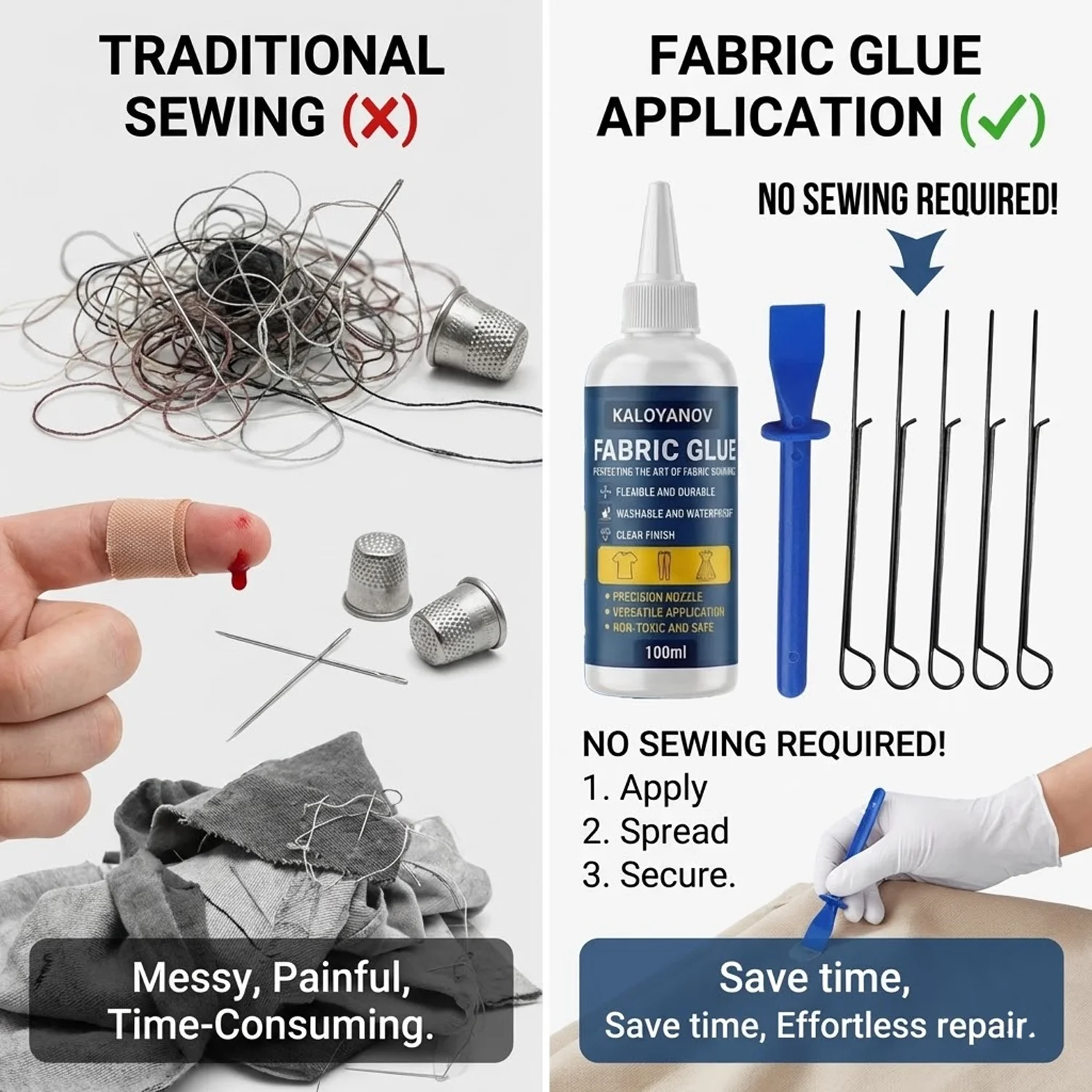 KALOYANOV Permanent Fabric Glue Kit No Sew Washable Clear Clothing Repair Adhesive with Accessories for Denim Canvas DIY Crafts - view 5