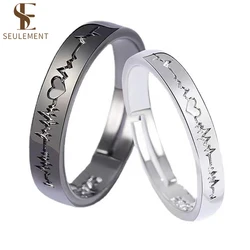 Seulement Adjustable Heartbeat Rings for Women Men Matching Promise Rings Wedding Bands Sets for Couples with Box