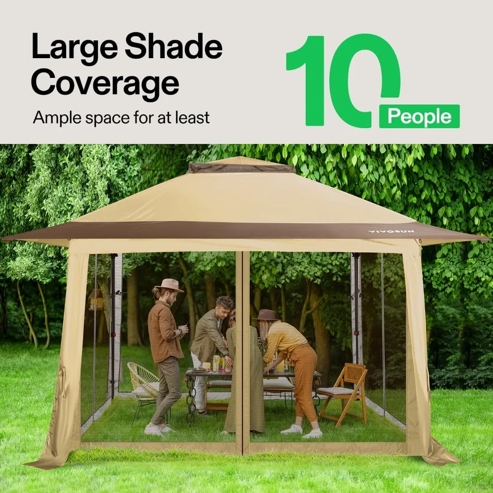 خيمة بمظلة منبثقة مقاس 13 × 13، مأوى مظلة سريع الإعداد مع شبكة ناموسية، قفل مركزي، حقيبة تخزين، شرفة خارجية فورية #4