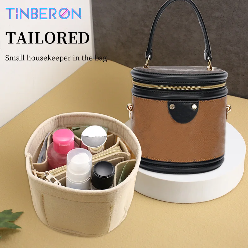 

TINBERON Felt Cloth Insert Bag Organizer Makeup Bag Bucket Bag Liner Pouch Inner Cylindrical Type Organizer Storage Cosmetic Bag