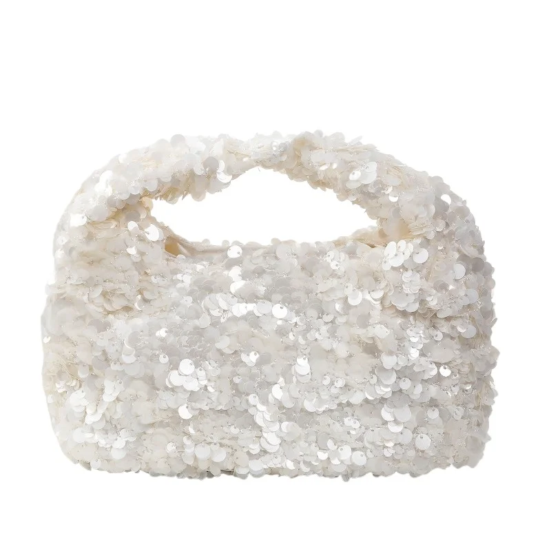 

Trend Shiny White Sequins Hobo Handbag Fashion Evening Clutch Bag for Wedding Party Female Small Hobo Tote Purse Bolsa Feminina